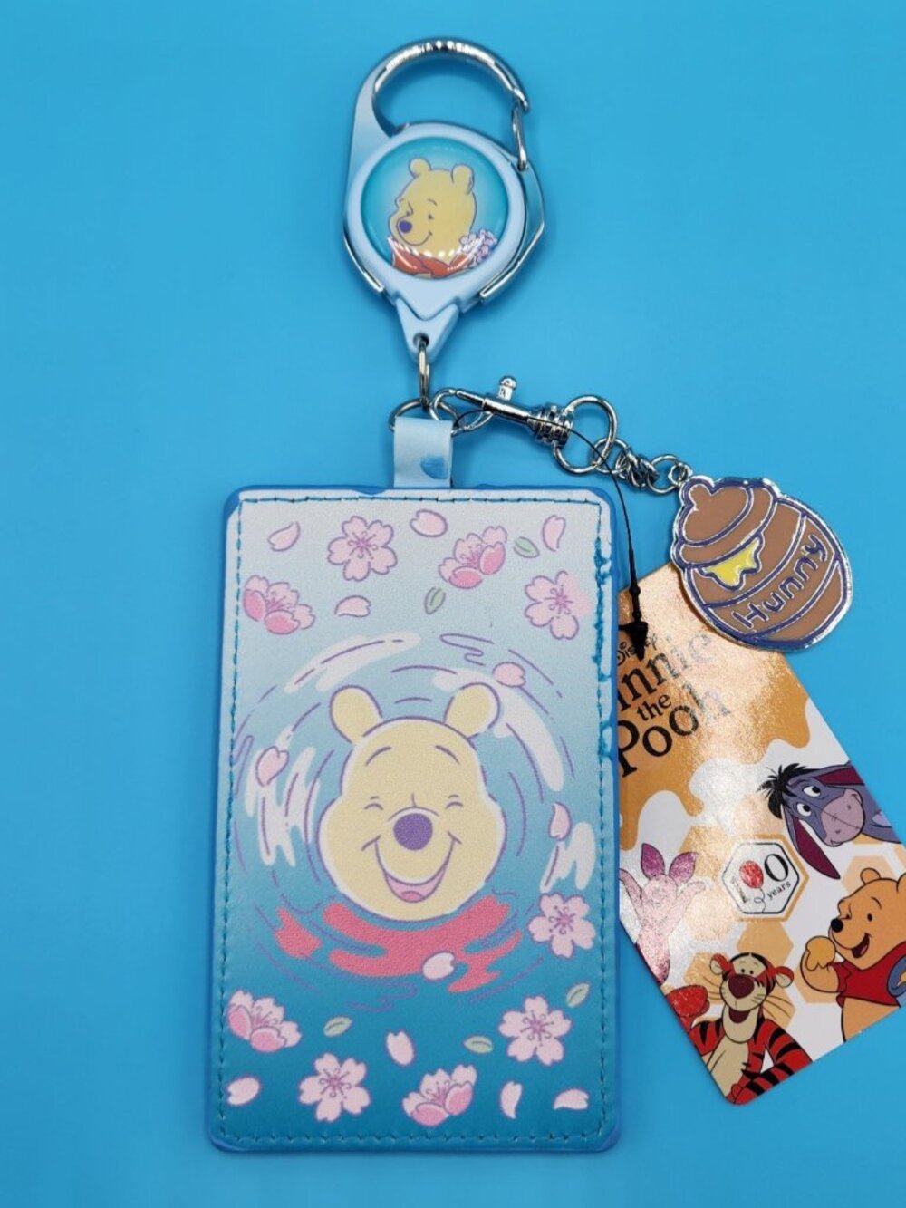 Disney Winnie the Pooh Cherry Blossom Hunny Retractable Lanyard ID Holder NEW